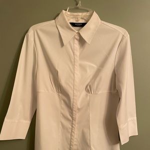 Express white bottoms down shirt size 9/10. Stretchy, 2/3 sleeves